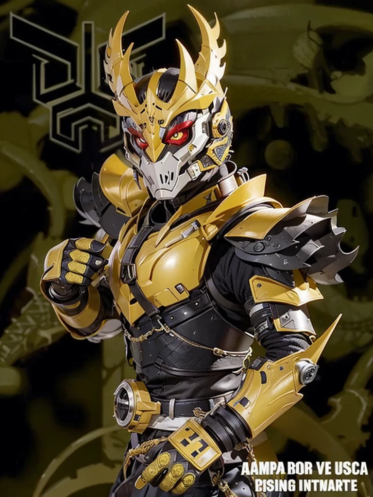 armor with yellow color, and red eyes, realistic