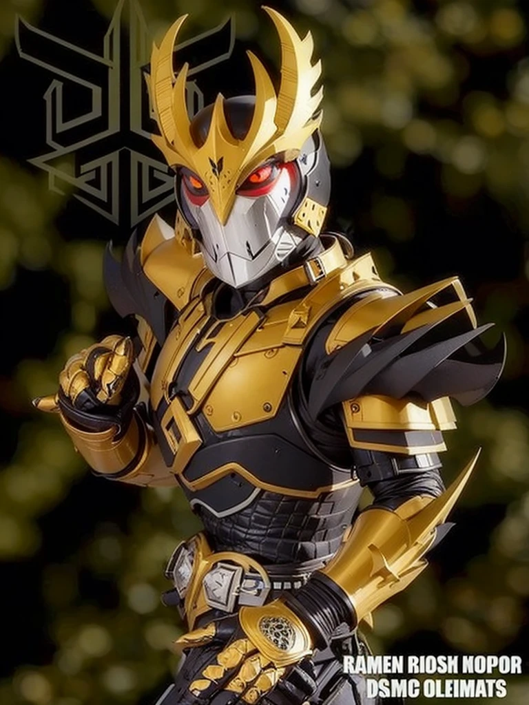 armor with yellow color, and red eyes, realistic