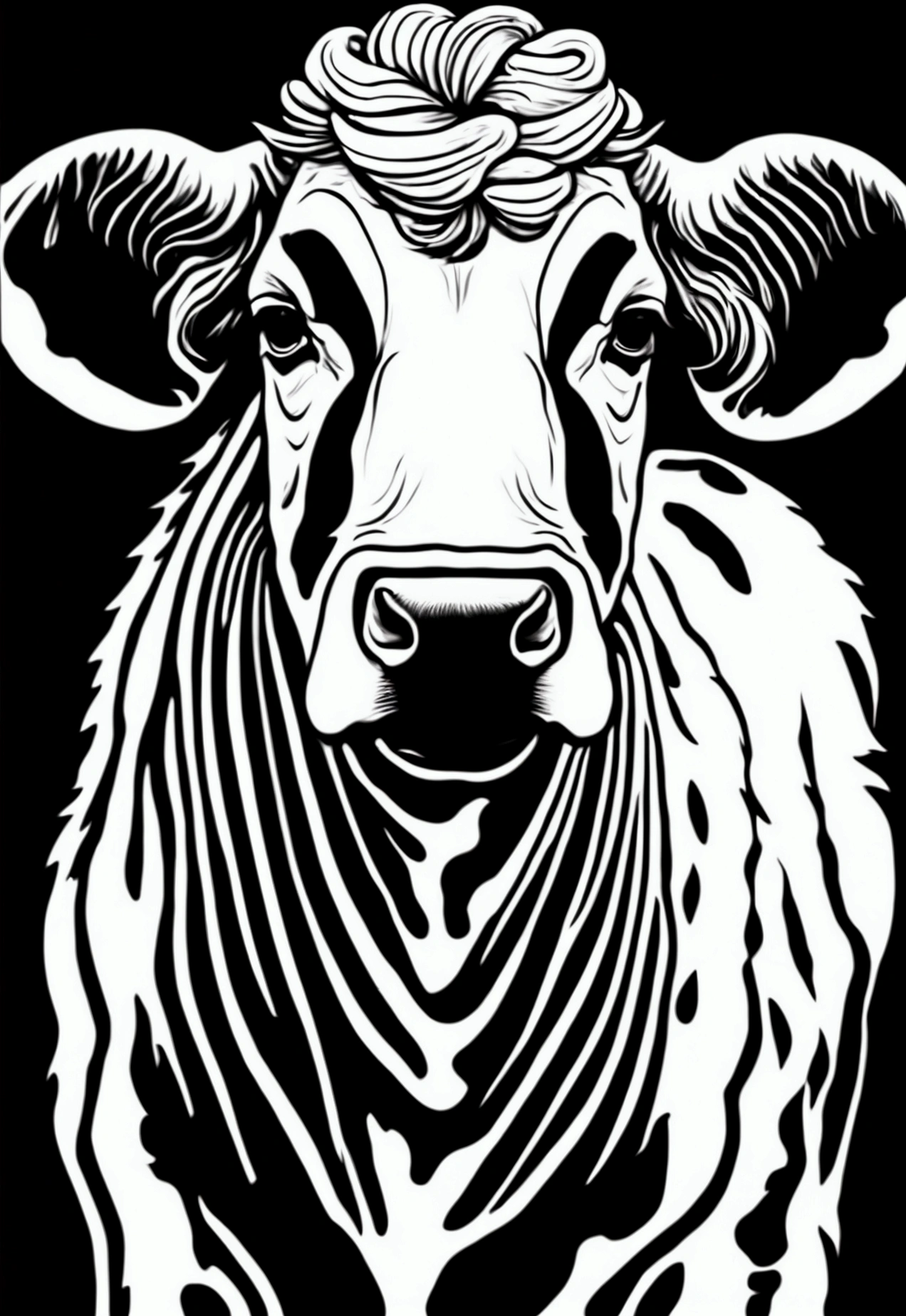 paracolorear, a cow, strong lines, monochrome, minimalist, white background, high contrast, simplistic,