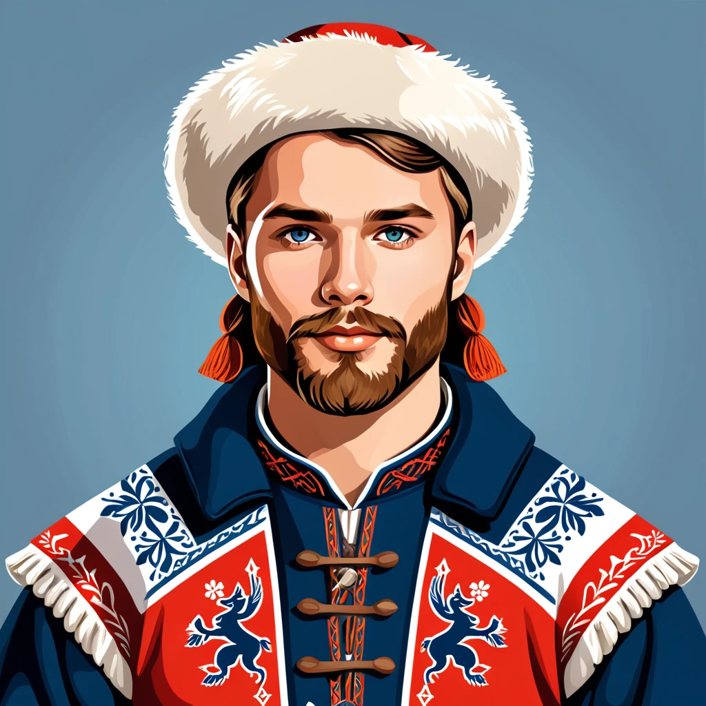man in norway folk outfit, vector graphics, strong contours