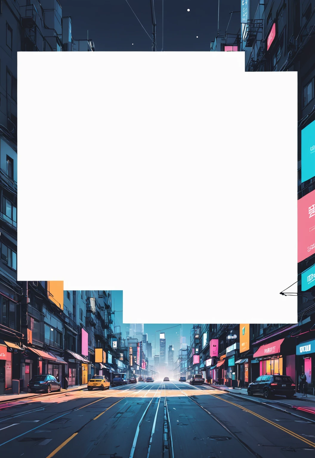 A modern minimalist blank card UI,Leave a square blank space in the middle,Below is an urban style text box。Applicable to card UI。color。