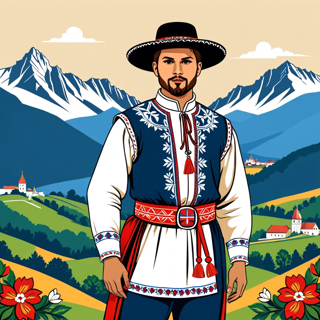 man in slovakia  folk outfit, vector graphics, strong contours
