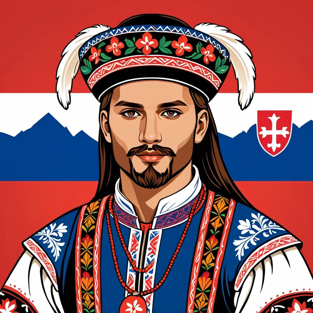 man in slovakia folk outfit, vector graphics, strong contours