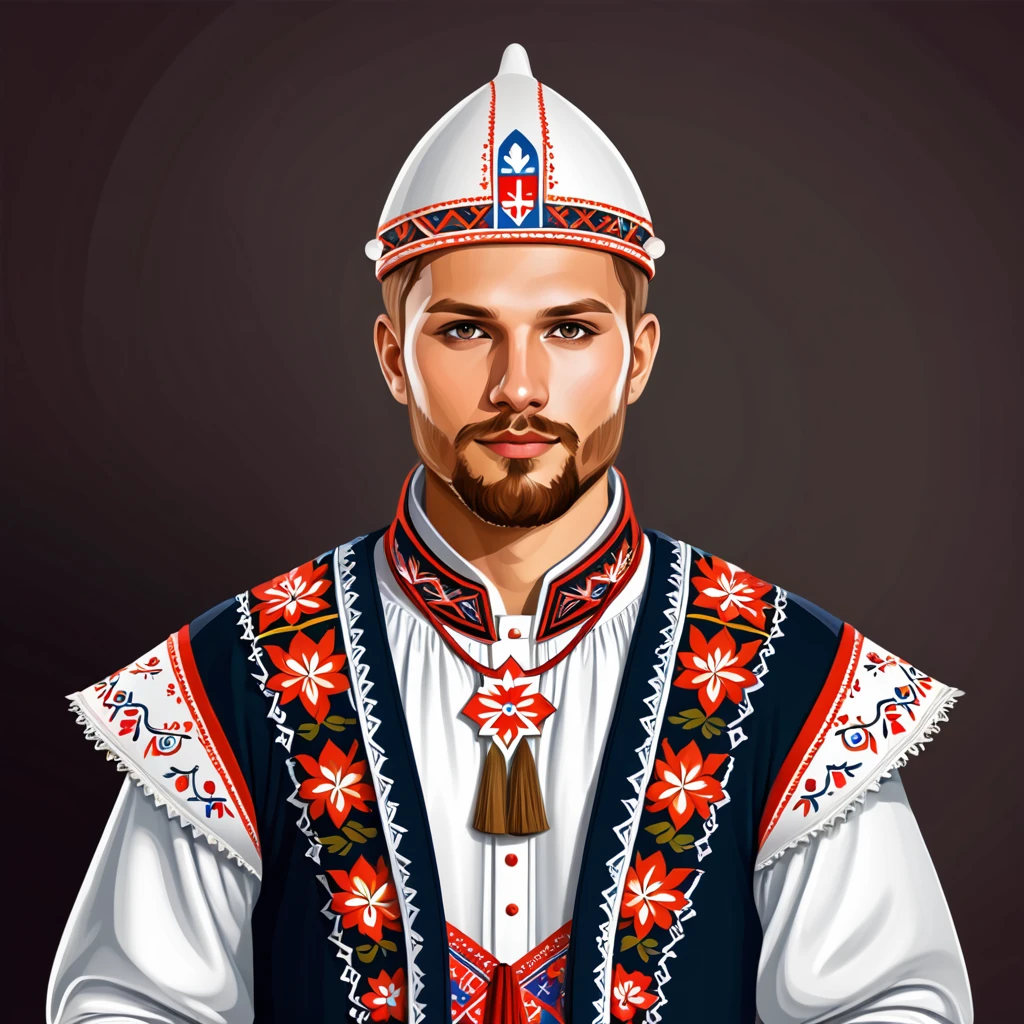 man in slovakia folk outfit, vector graphics, strong contours