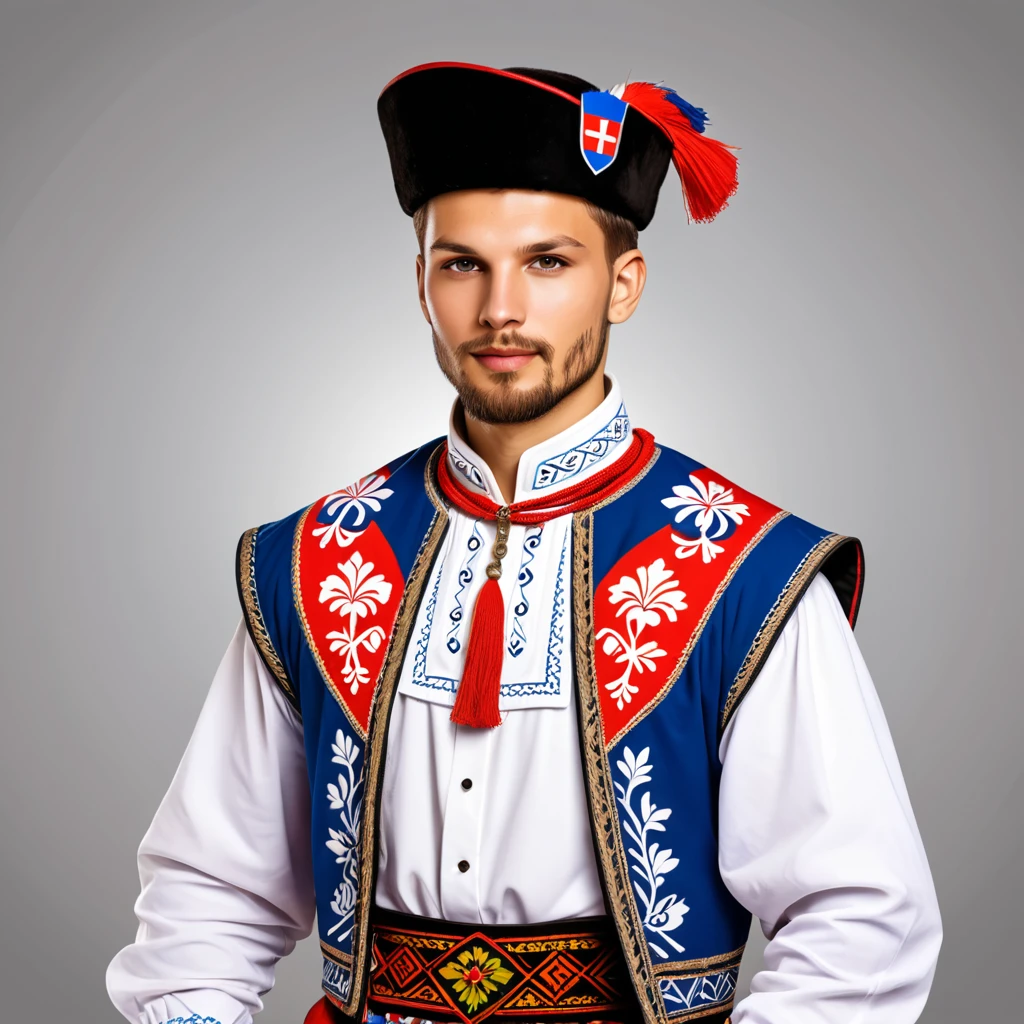 man in slovakia  folk outfit, vector graphics, strong contours
