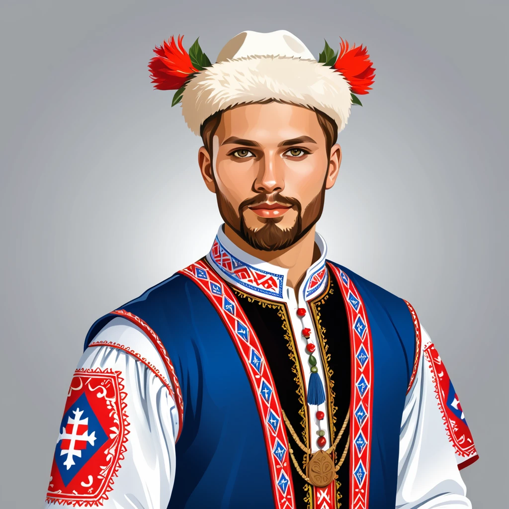 man in slovakia folk outfit, vector graphics, strong contours