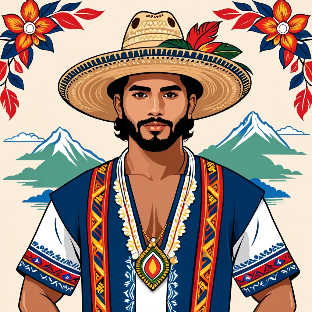 man in costa rica folk outfit, vector graphics, strong contours
