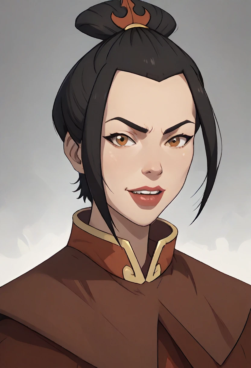 ((masterpiece, best quality)), (Azula), Azula smirks at viewer, lipstick, upper body: bare shoulders, skinny 