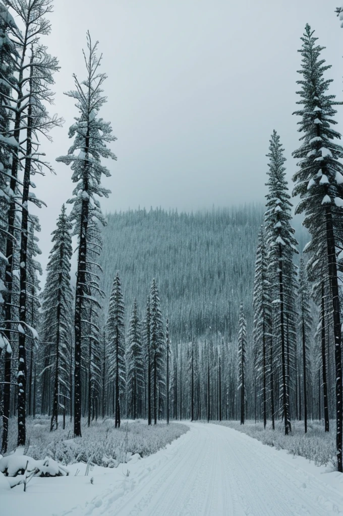 U Snowy forest with a sad and desolate atmosphere