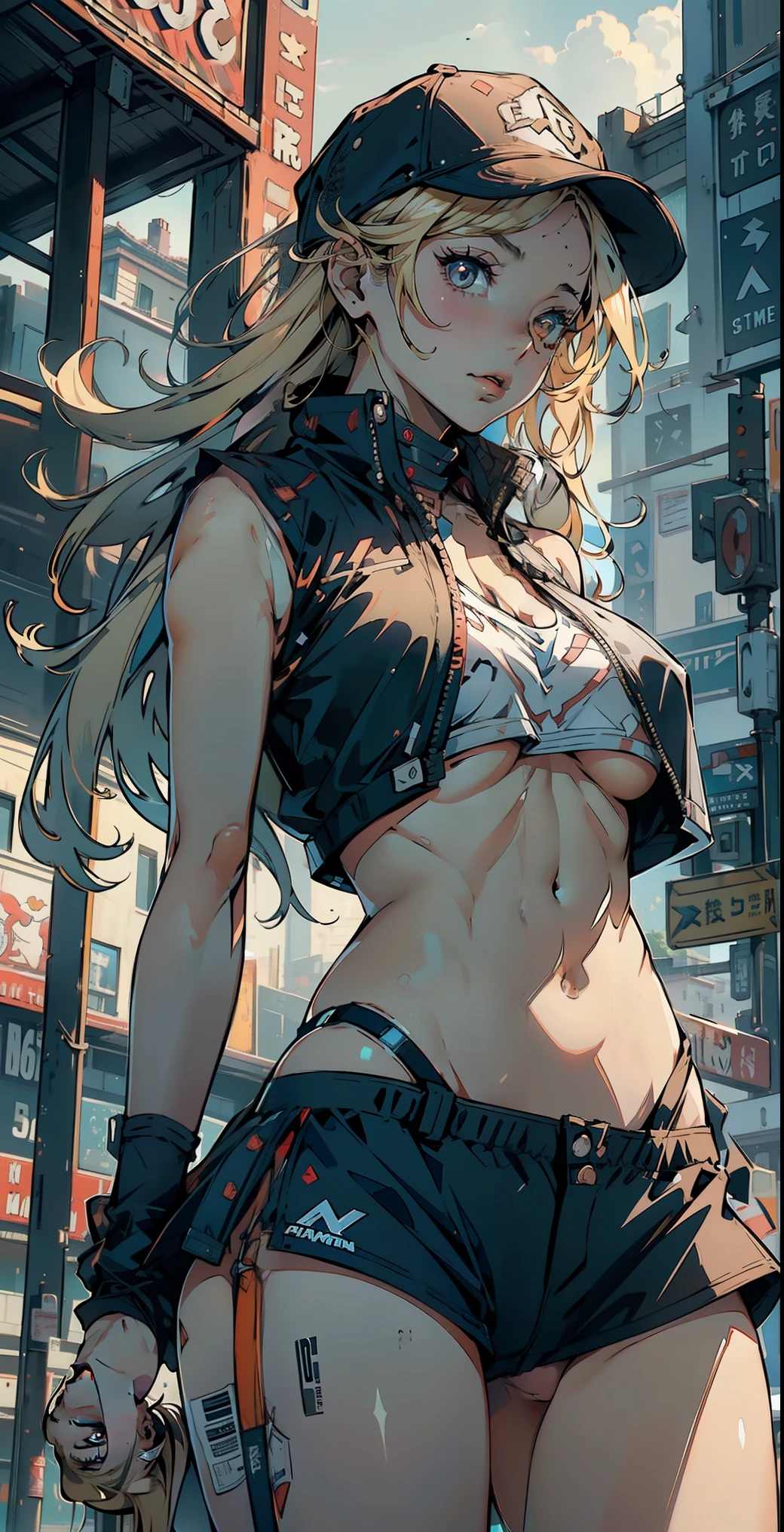 1female,21 years old,Milf,medium breast, thin waist, Slender legs,Pornographic exposure, solo,(Background with:baseball field) She has long blonde hair,((blonde hair)), seen from the front, hair straight, mostly cloudy sky,(((tmasterpiece),(Very detailed CG unity 8K wallpaper),best qualtiy,cinmatic lighting,detailed back ground,beatiful detailed eyes,Bright pupils,(Very fine and beautiful),(Beautiful and detailed eye description),ultra - detailed,tmasterpiece,)),facing at camera,A high resolution,ultra - detailed),revealing breasts,Bare genitals, Bulge,legs are open,Raised sexy,Camel toes,Flushed complexion,Open-mouthed,frontage,baseball player,(Wearing:baseball tank top,nakeness,baseball skirt,baseball cap, ), (((underboobs)))