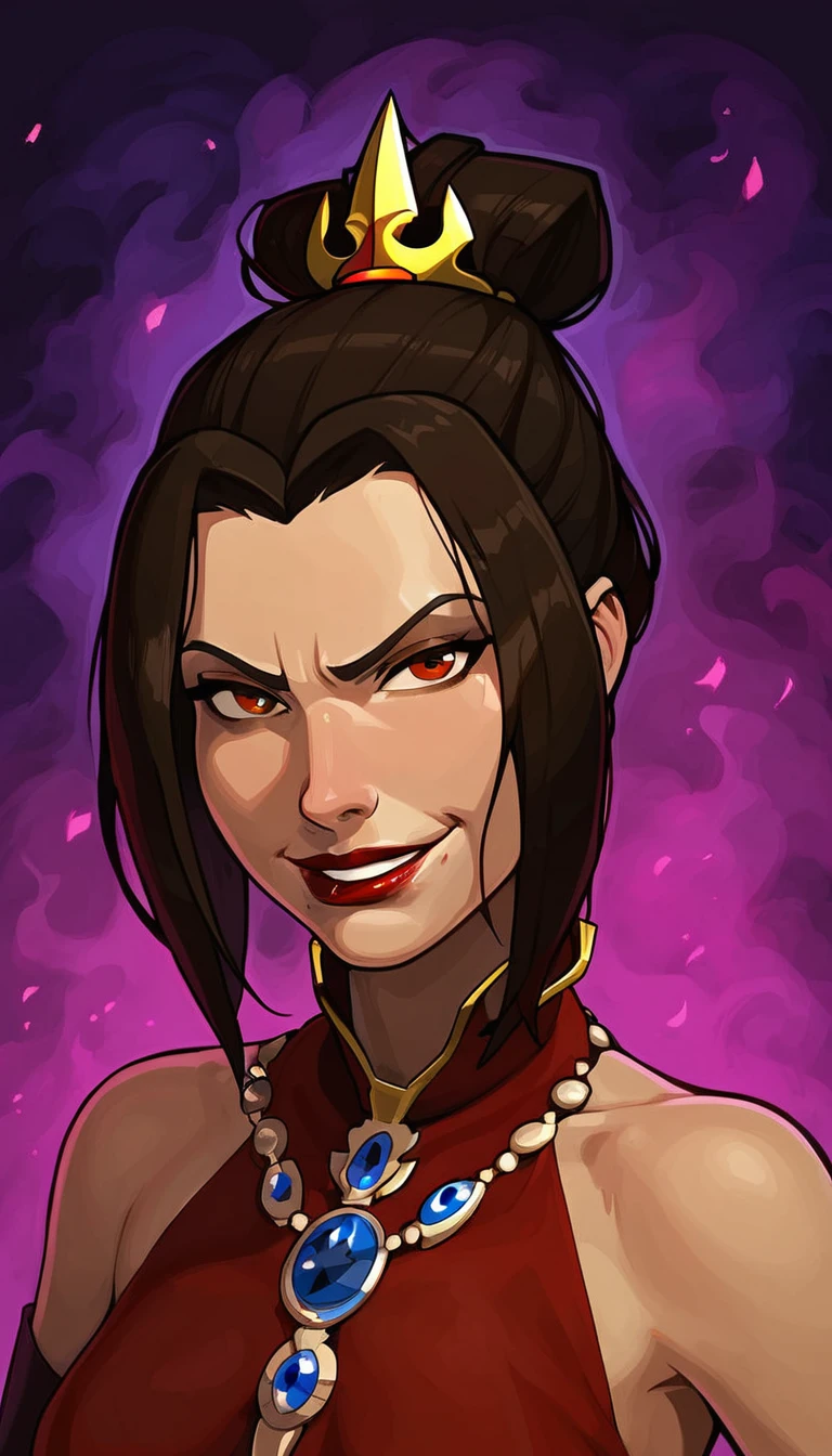 ((masterpiece, best quality)), (Azula), Azula smirks at viewer, lipstick, upper body: bare shoulders, skinny
