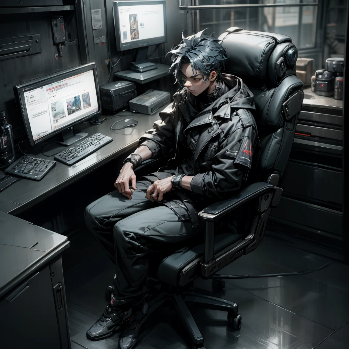 Sterioplays boy gamer sitting in gaming chairs , 4k ,hdr, cyberpunck