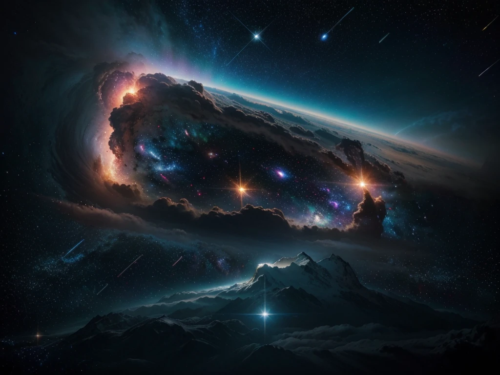 a stunning galaxy, detailed cosmic clouds, swirling nebulae, glowing cosmic dust, shimmering stars, deep space, dramatic lighting, hyperrealistic, vibrant colors, cinematic composition, intricate details, realistic space scene, mesmerizing celestial bodies, masterpiece, 8k, best quality