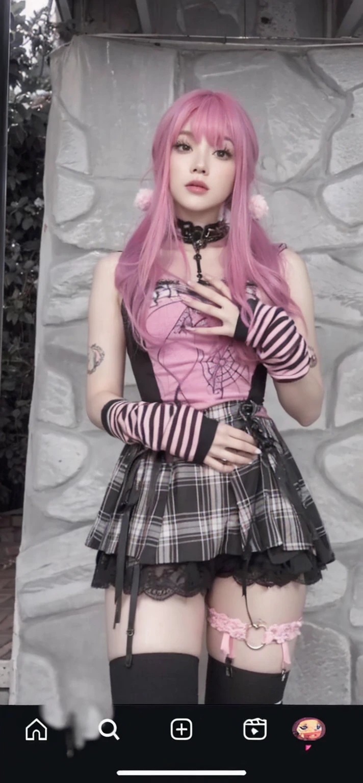 Leave it as it is, enhance it, pretty face, cute face, pink hair, nice body