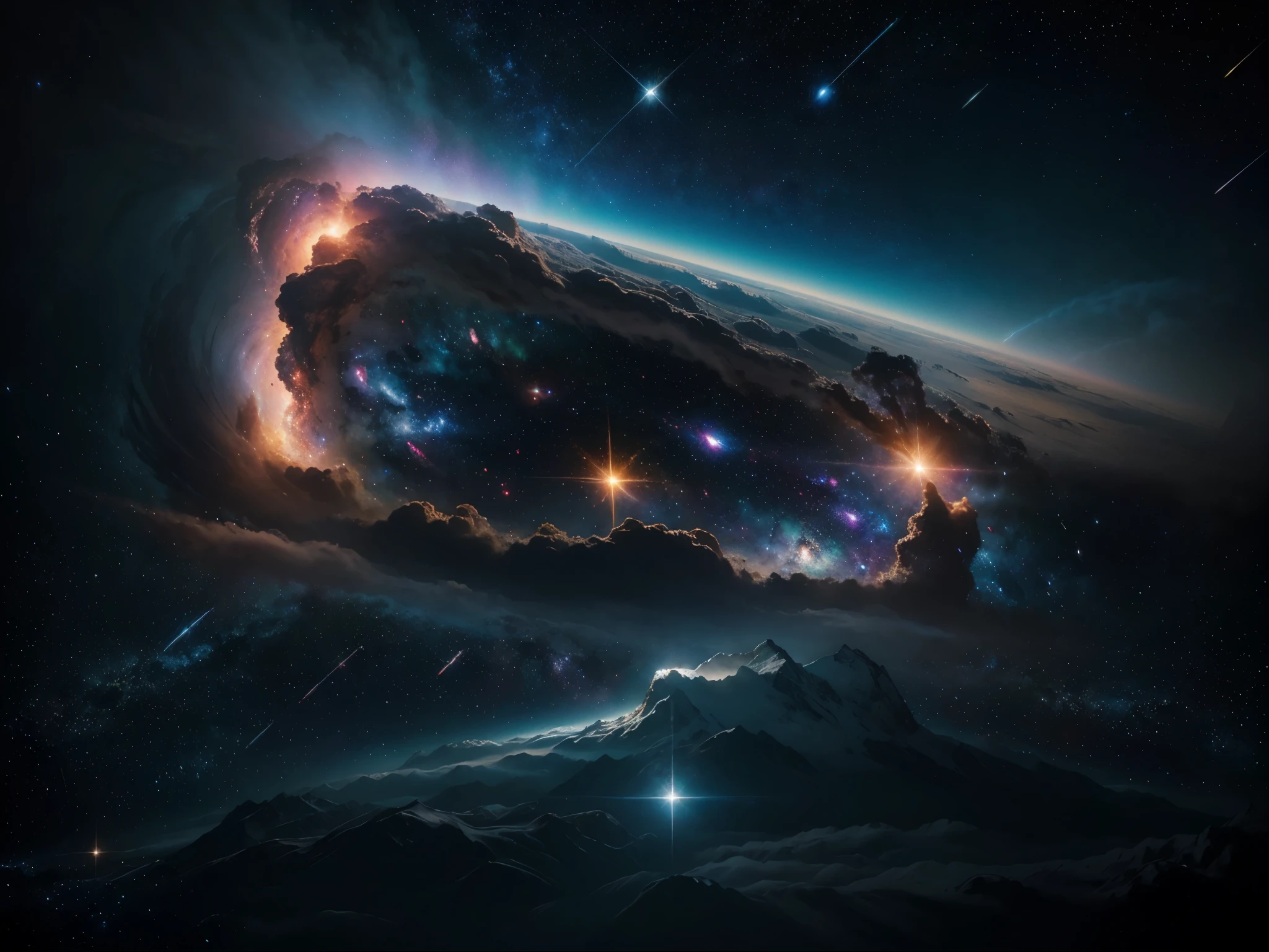 a stunning galaxy, detailed cosmic clouds, swirling nebulae, glowing cosmic dust, shimmering stars, deep space, dramatic lighting, hyperrealistic, vibrant colors, cinematic composition, intricate details, realistic space scene, mesmerizing celestial bodies, masterpiece, 8k, best quality