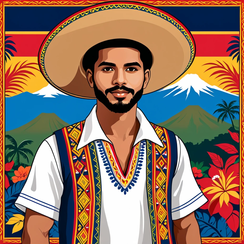 man in costa rica folk outfit, vector graphics, strong contours
