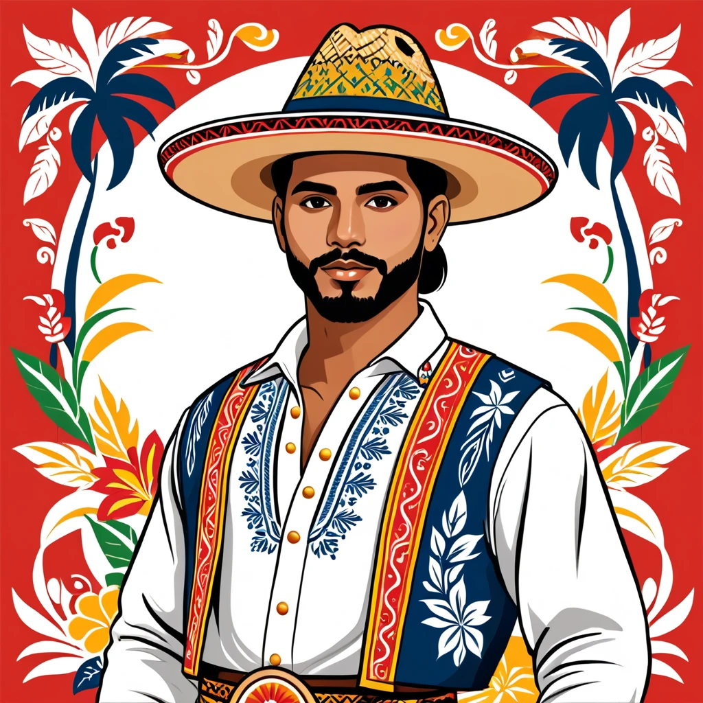 man in costa rica folk outfit, vector graphics, strong contours
