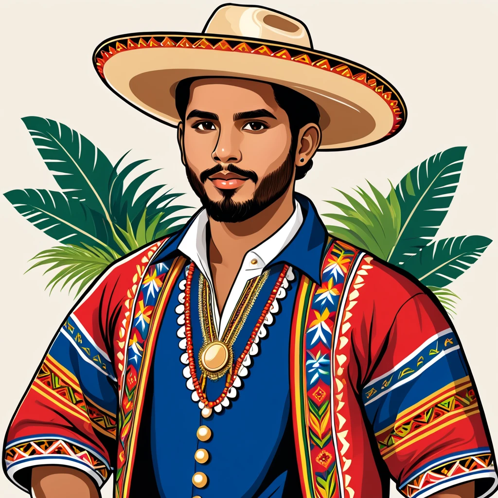 man in costa rica folk outfit, vector graphics, strong contours
