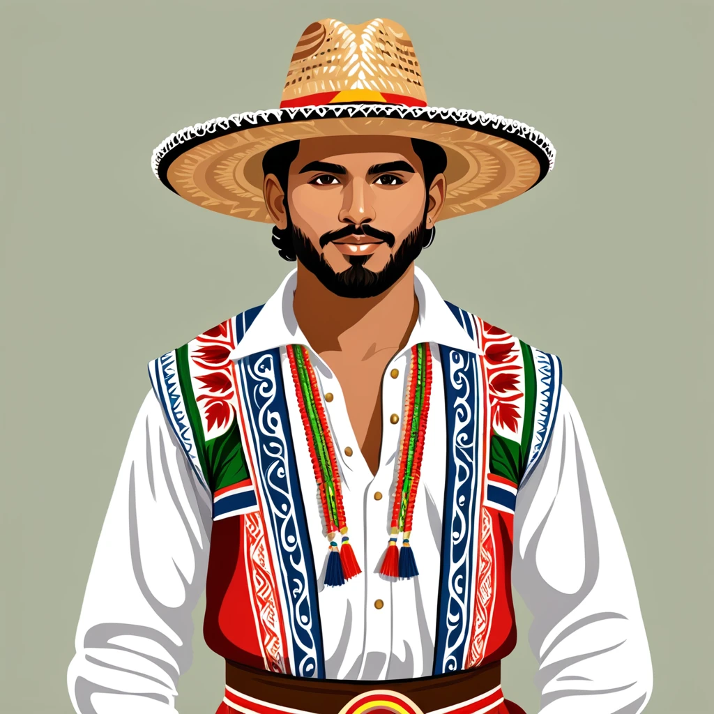 man in costa rica folk outfit, vector graphics, strong contours