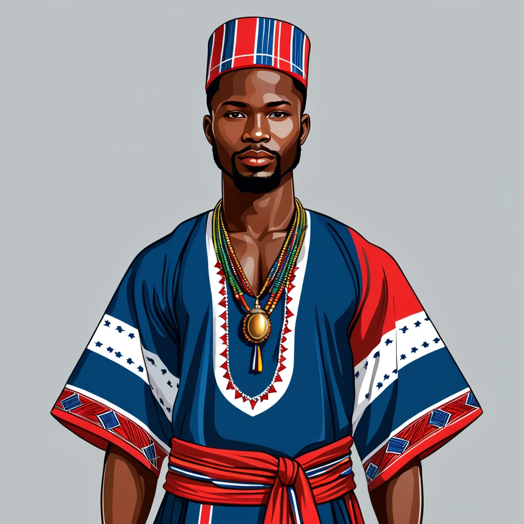 man in liberia folk outfit, vector graphics, strong contours