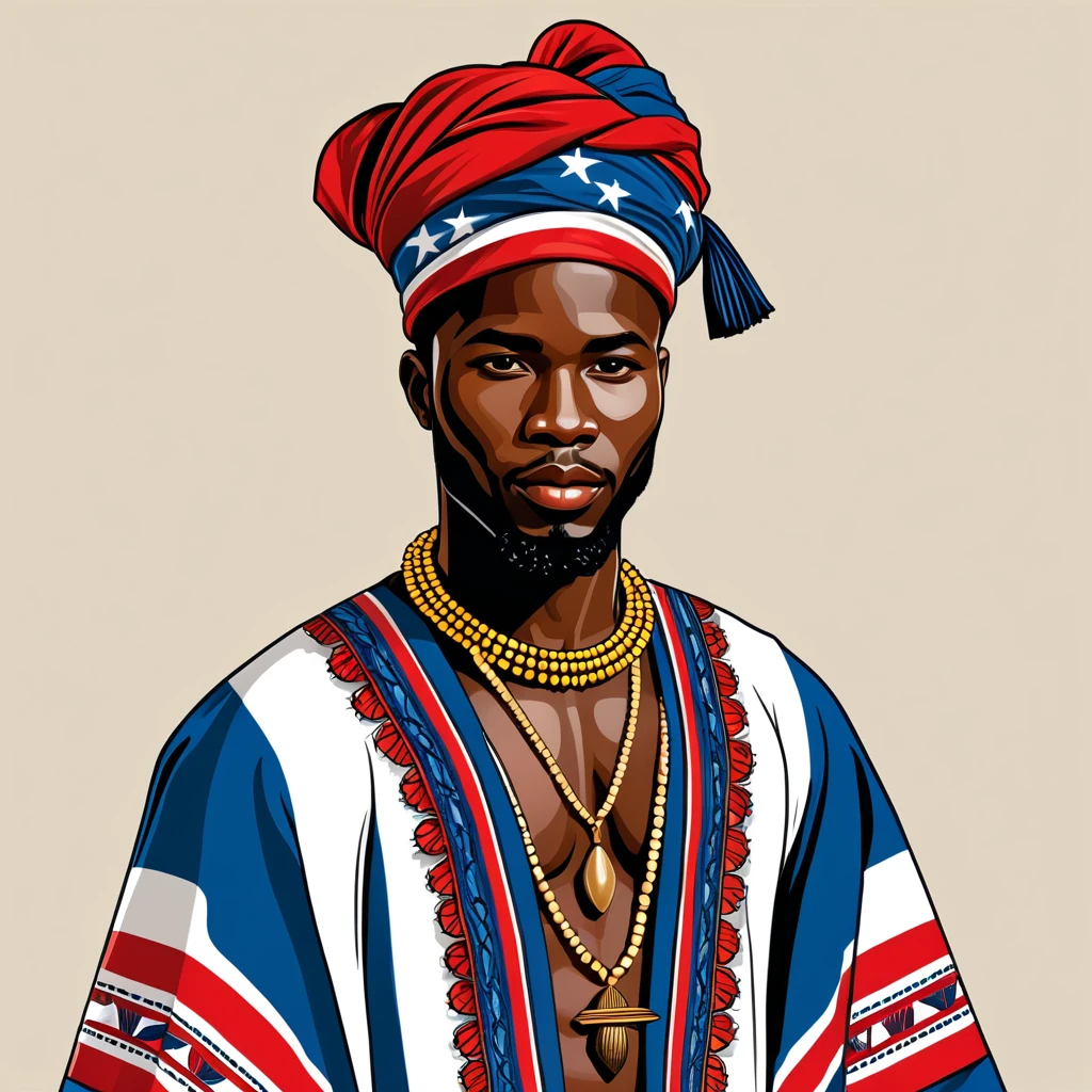 man in liberia folk outfit, vector graphics, strong contours