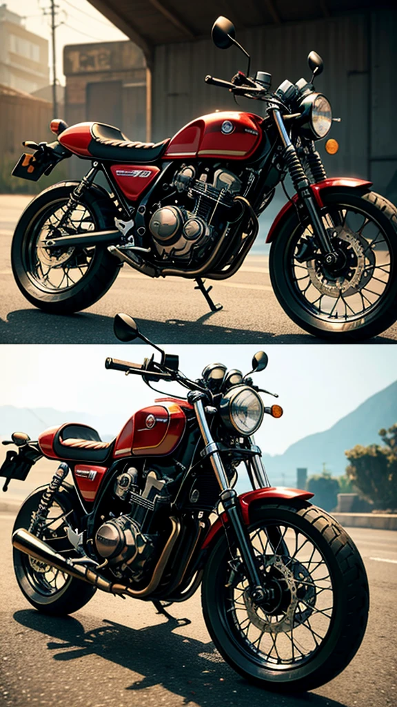 realistic, best quality, retro moto-cycle, Cafe Racer, Honda, CB500, classic future, steampunk