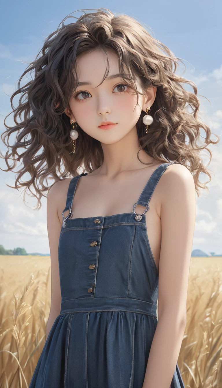 (masterpiece, Highest quality:1.2), One girl, alone,bony body、15 years old、Frizzy hair、Earrings