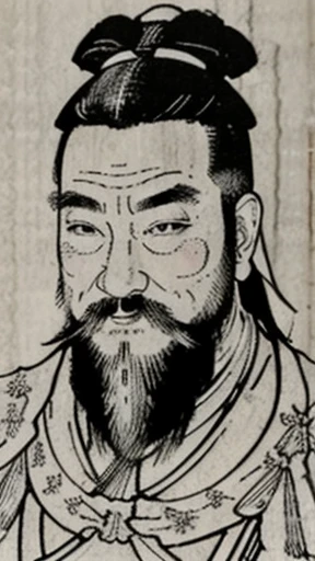 Monochrome、Ink painting、Oriental、Men in ancient Chinese costumes、(ancient chinese hairstyle male)、As seen in the Romance of the Three Kingdoms々military commander、Highest quality、masterpiece、Ultra-high resolution、(Realistic:1.4)、Game Poster、Crisp and beautiful image quality、beard、Embroidered cloth wrapped around a topknot、whole body ,(Skin of color, ),(beard):1.2), (Very detailed, bloom:1.5), (Highest quality, Concept Art, 4K), (analog:1.2), (high sharpness), (Detailed pupil:1.1), Detailed face and eyes, masterpiece, Highest quality, (Very detailed photos:1.1), 8k, (Dynamic Short Hair), (PurerosFace_v1:0.2), [:(Detailed face:1.2):0.2], sharp, Shadow, 