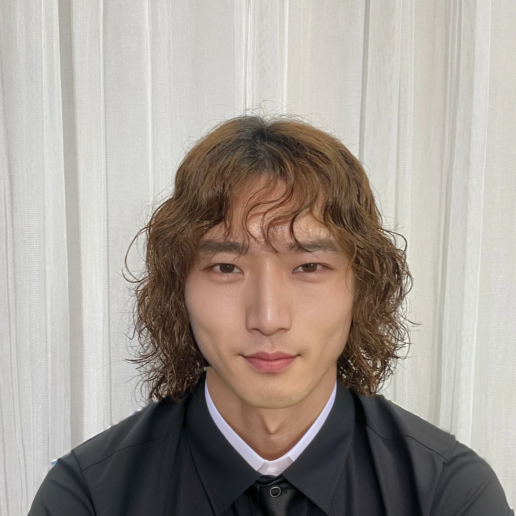 Best Quality, 8k, Masterpiece, (Portrait: 1.3), (photo realistic:1.4), (hyper realistic:1.4), Sharp Focus, looking at viewer, (smoother lighting:1.1), (increase cinematic lighting quality:0.9), realistic lighting, backlighting, light on face, ray trace, (brightening light:1.2), (Increase quality:1.4), sharp detail, (best quality real texture skin:1.4), finely detailed eyes, black_eyes, finely detailed face, 25 year old Korean man, (black formal_shirt:1.4), (Create an image maintai