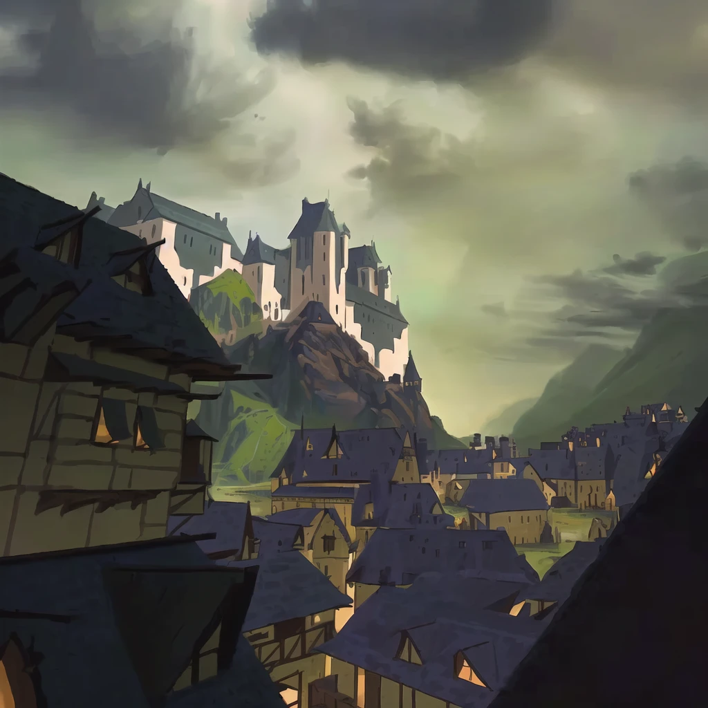 there is an image of a castle on a hill against the sky, medieval city background, medieval conceptual art, medieval city, medieval city landscape, painterly conceptual art, medieval city, dota! matte painting conceptual art, Medieval fantasy city, Pixar-style WhiteRun, painted as a game conceptual art, conceptual art!, fantasy cityscape