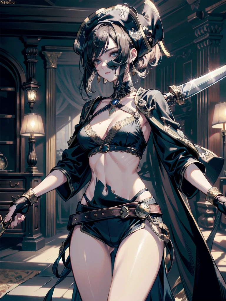 1girl, li, (scorpion stinger:1.5), long robe, potions, alchemay, vile, monster grill, body wrapped in a hard shell, monster girl, from the front, scorpion tail, looking at viewer, cowboyshot, indoors, workshop, feather, helmet, cape, glasses, dark blue hair, scorpion tail