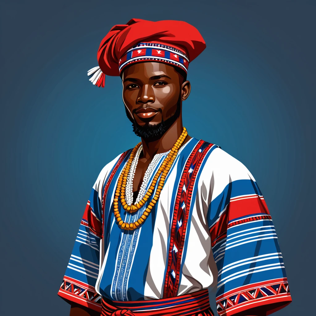 man in liberia folk outfit, vector graphics, strong contours
