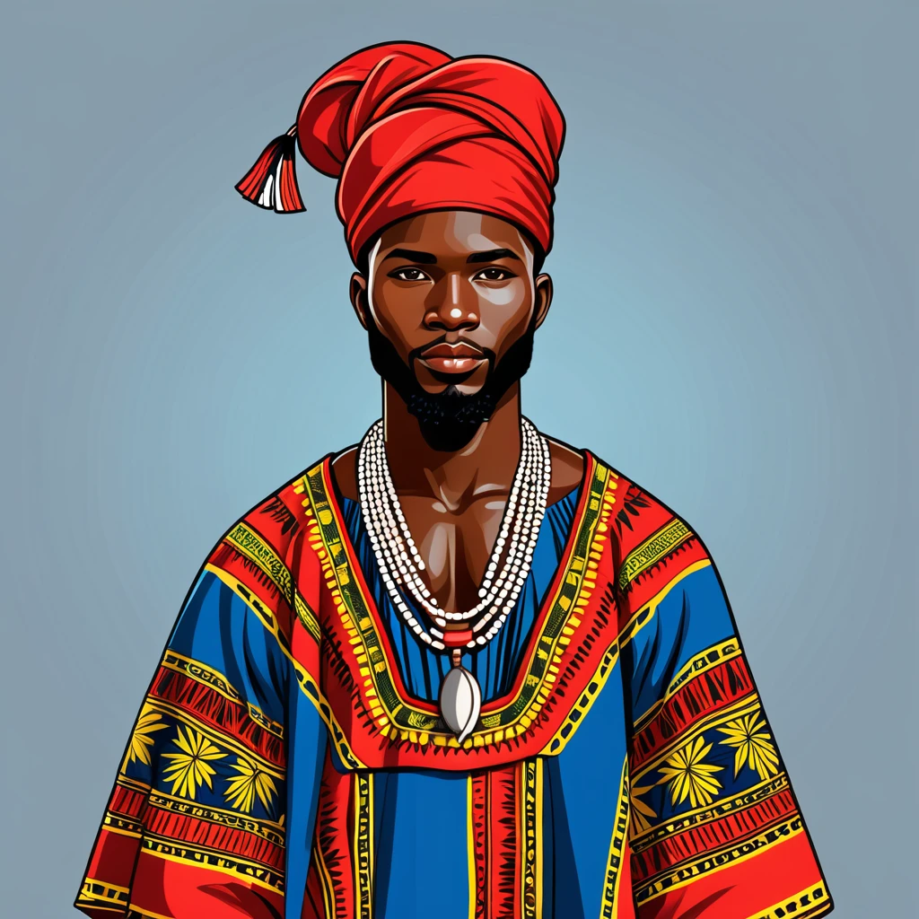 man in liberia folk outfit, vector graphics, strong contours
