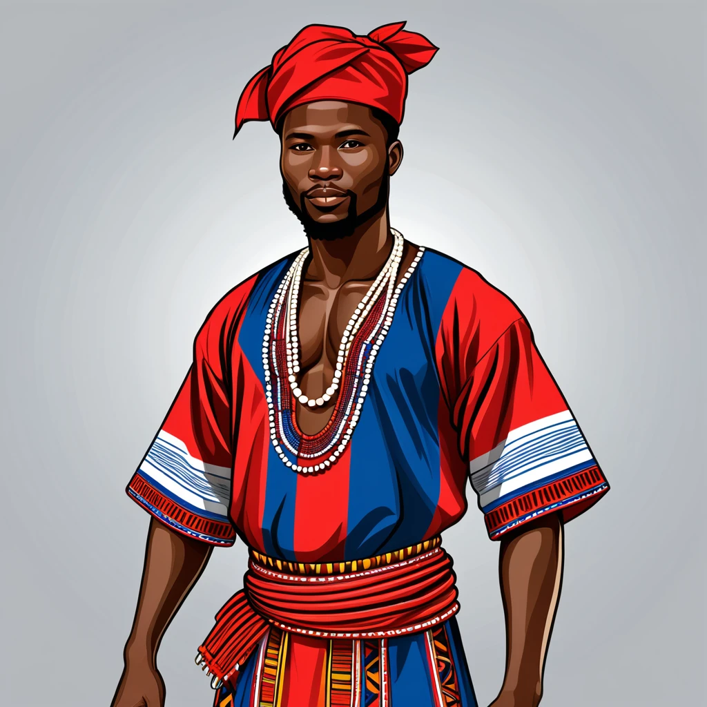 man in liberia folk outfit, vector graphics, strong contours
