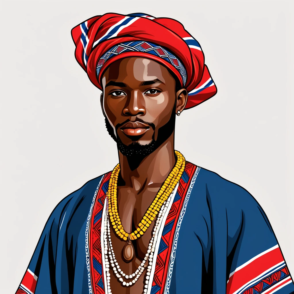 man in liberia folk outfit, vector graphics, strong contours
