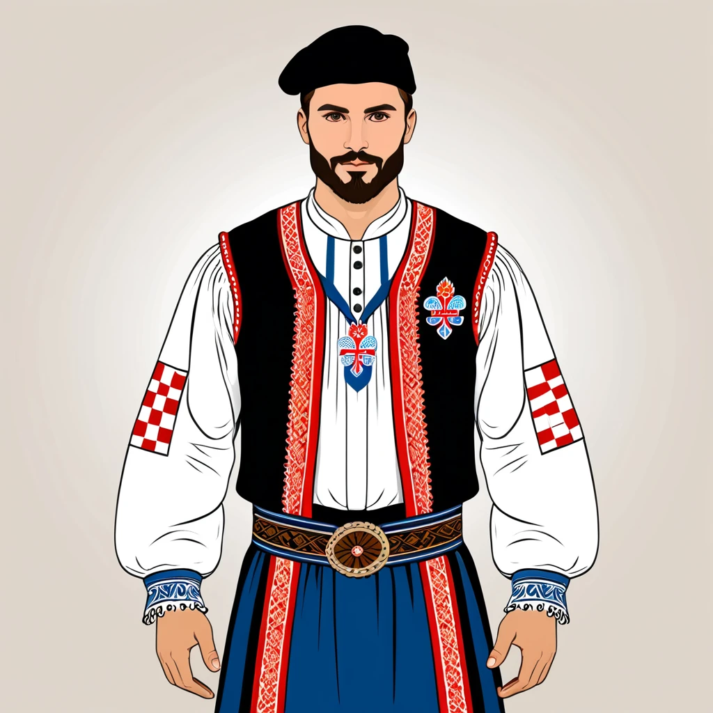 man in croatia folk outfit, vector graphics, strong contours