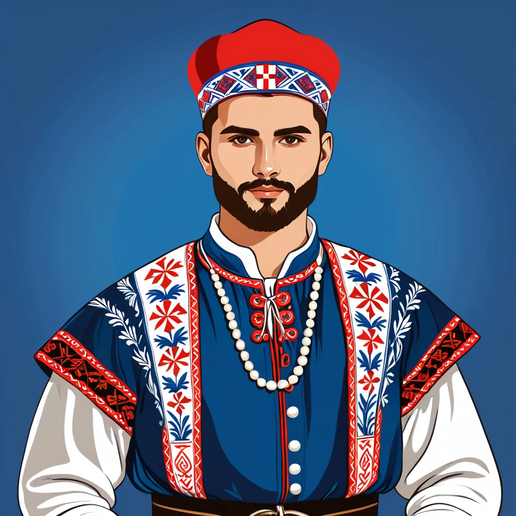 man in croatia folk outfit, vector graphics, strong contours

