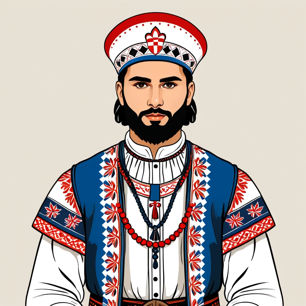 man in croatia folk outfit, vector graphics, strong contours
