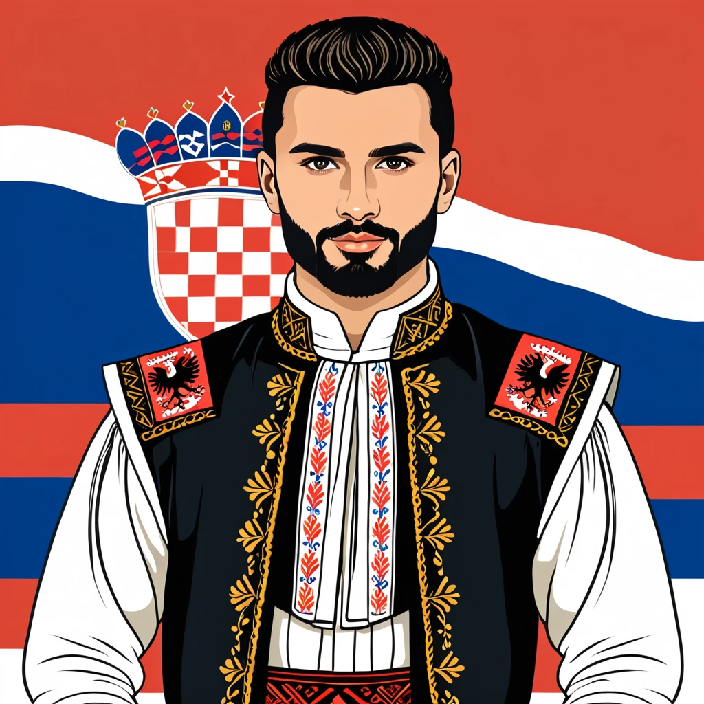man in croatia folk outfit, vector graphics, strong contours