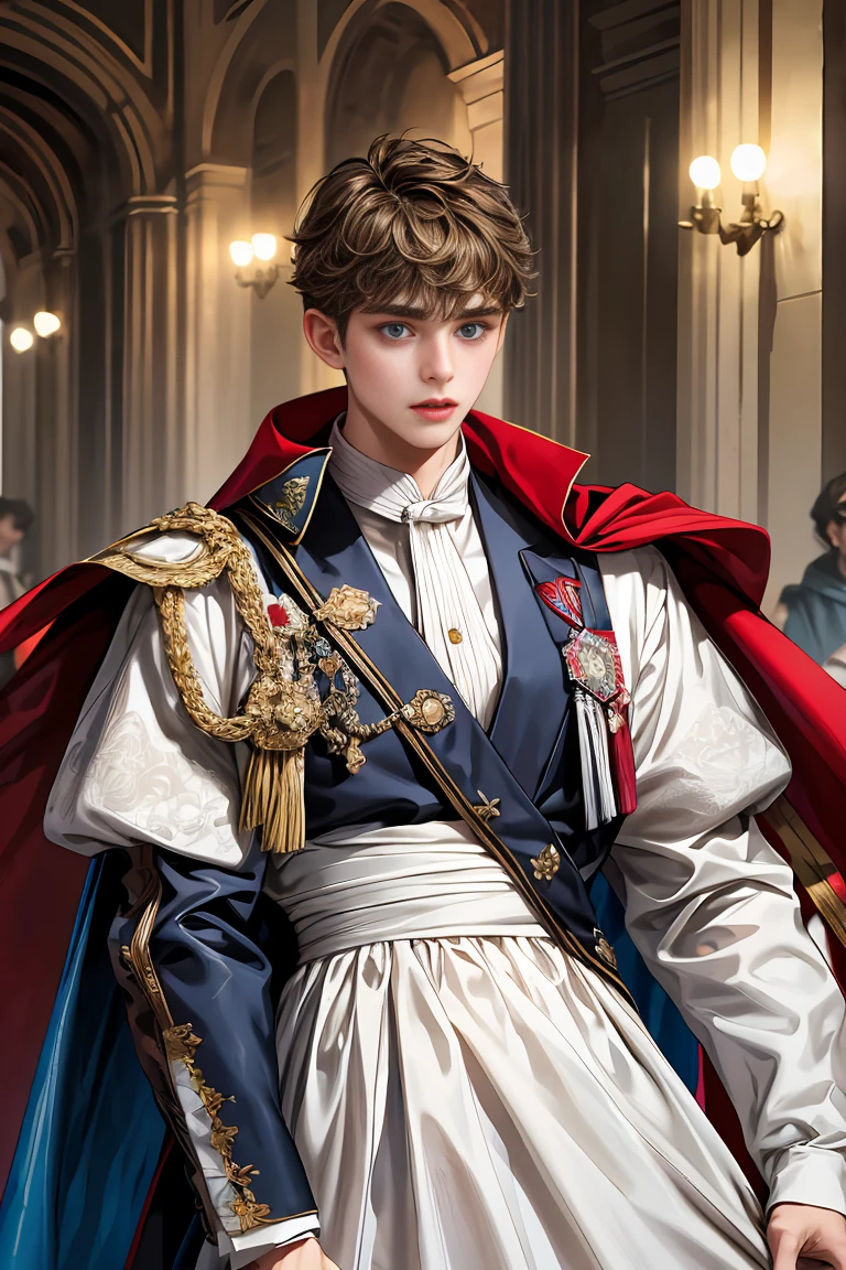 
masterpiece, 最high quality, high quality, 1 boy, alone, Male focus, Watching the audience,  Messy brown hair, Adorable big blue eyes, White, Noble, Noble,Sexy voluminous cape、vampire、A very voluminous, large, very large, very large, long, long red and black cape with a high stand-up collar, made of a lot of fabric that reaches down to the floor., ************,Cute beautiful boys,Cute, cute, kind, handsome guy