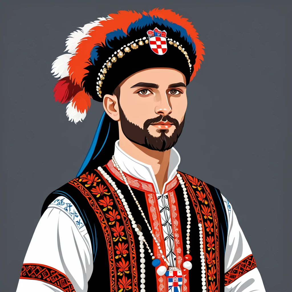 man in croatia folk outfit, vector graphics, strong contours