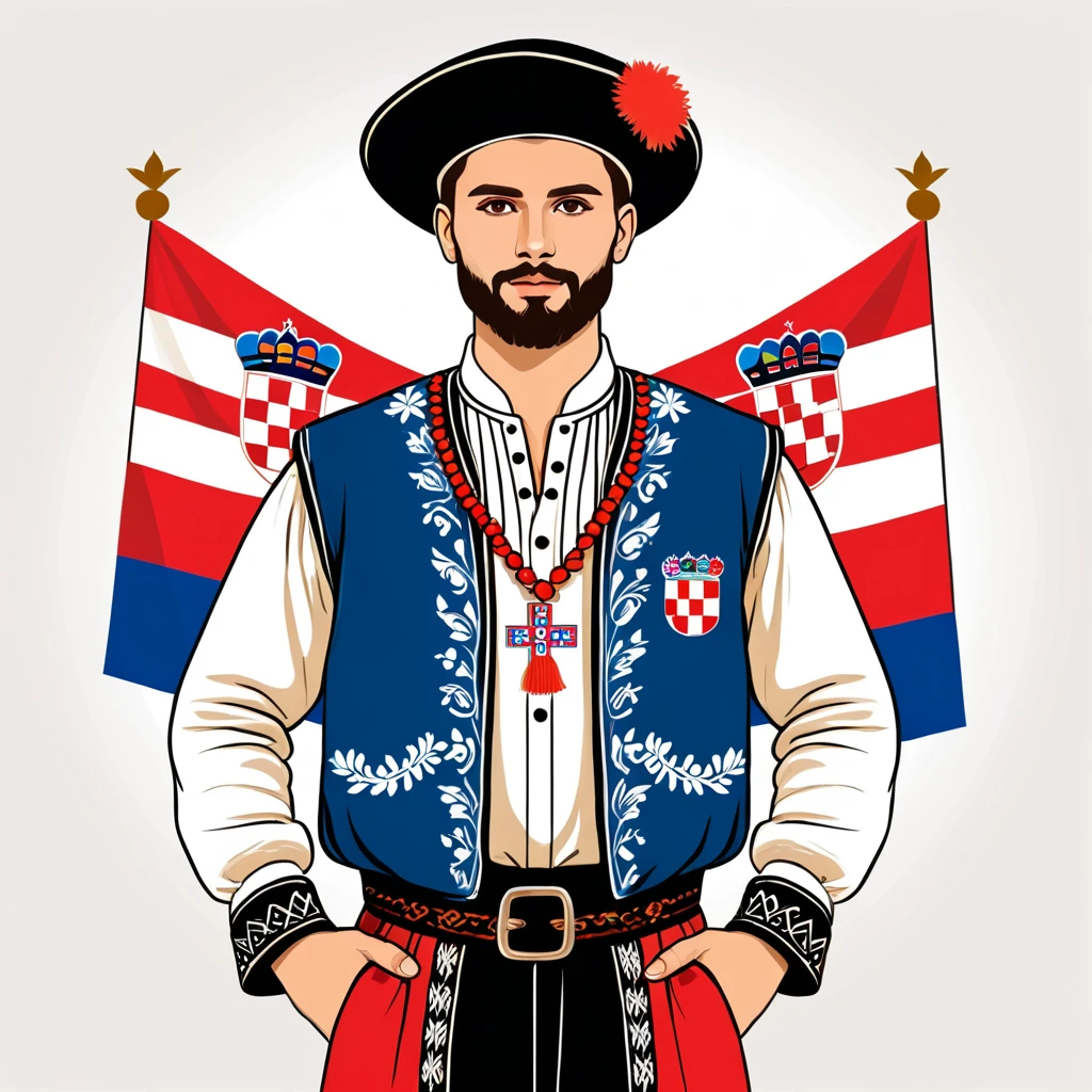 man in croatia folk outfit, vector graphics, strong contours
