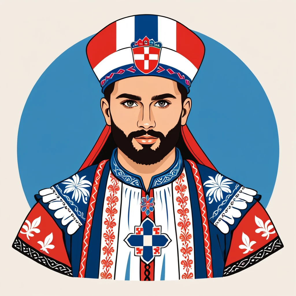 man in croatia folk outfit, vector graphics, strong contours