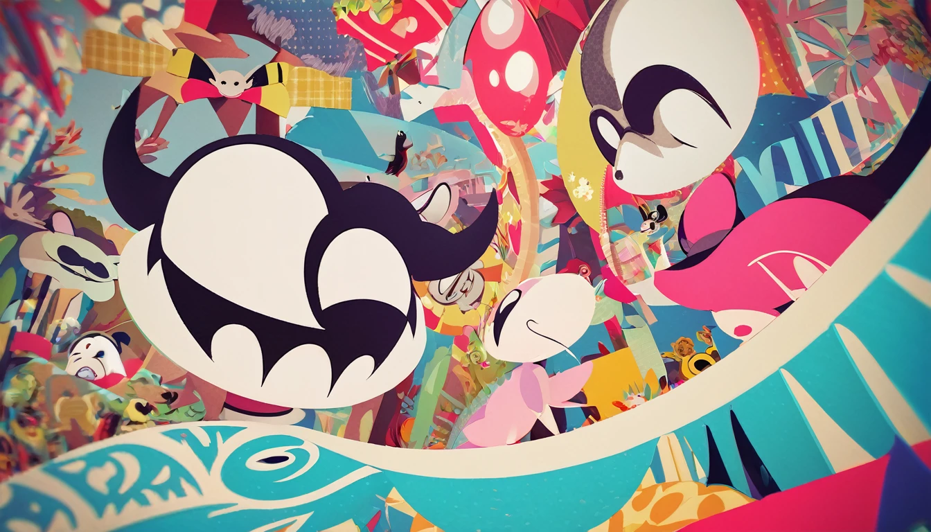 conceptual installation cute pop art, 2.5D, delicate and dynamic, style that combines Disney, Grimm, Aesop and Andersen, Wonderland, Mysterious Island