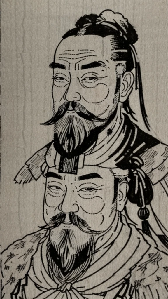 (((whole body))),((Monochrome)),(((Ink Painting))),Oriental、Men in ancient Chinese costumes、(ancient chinese hairstyle male)、As seen in the Romance of the Three Kingdoms々military commander、Highest quality、masterpiece、Ultra-high resolution、(Realistic:1.4)、Game Poster、Crisp and beautiful image quality、beard、Embroidered cloth wrapped around a topknot、whole body ,(Skin of color, ),(beard):1.2), (Very detailed, bloom:1.5), (Highest quality, Concept Art, 4K), (analog:1.2), (high sharpness), (Detailed pupil:1.1), Detailed face and eyes, masterpiece, Highest quality, (Very detailed photos:1.1), 8k, (Dynamic Short Hair), (PurerosFace_v1:0.2), [:(Detailed face:1.2):0.2], sharp, Shadow, 