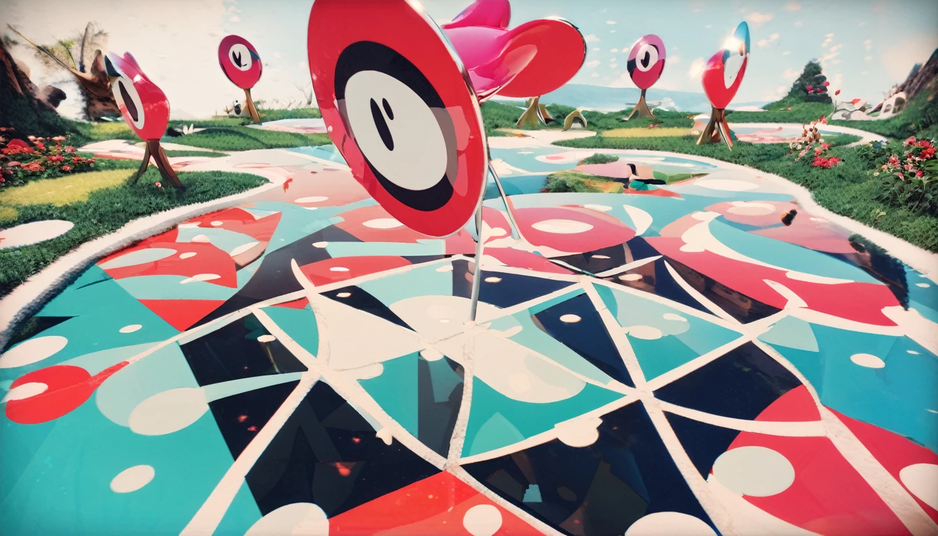 conceptual installation cute pop art, 2.5D, delicate and dynamic, style that combines Disney, Grimm, Aesop and Andersen, Wonderland, Mysterious  Island
