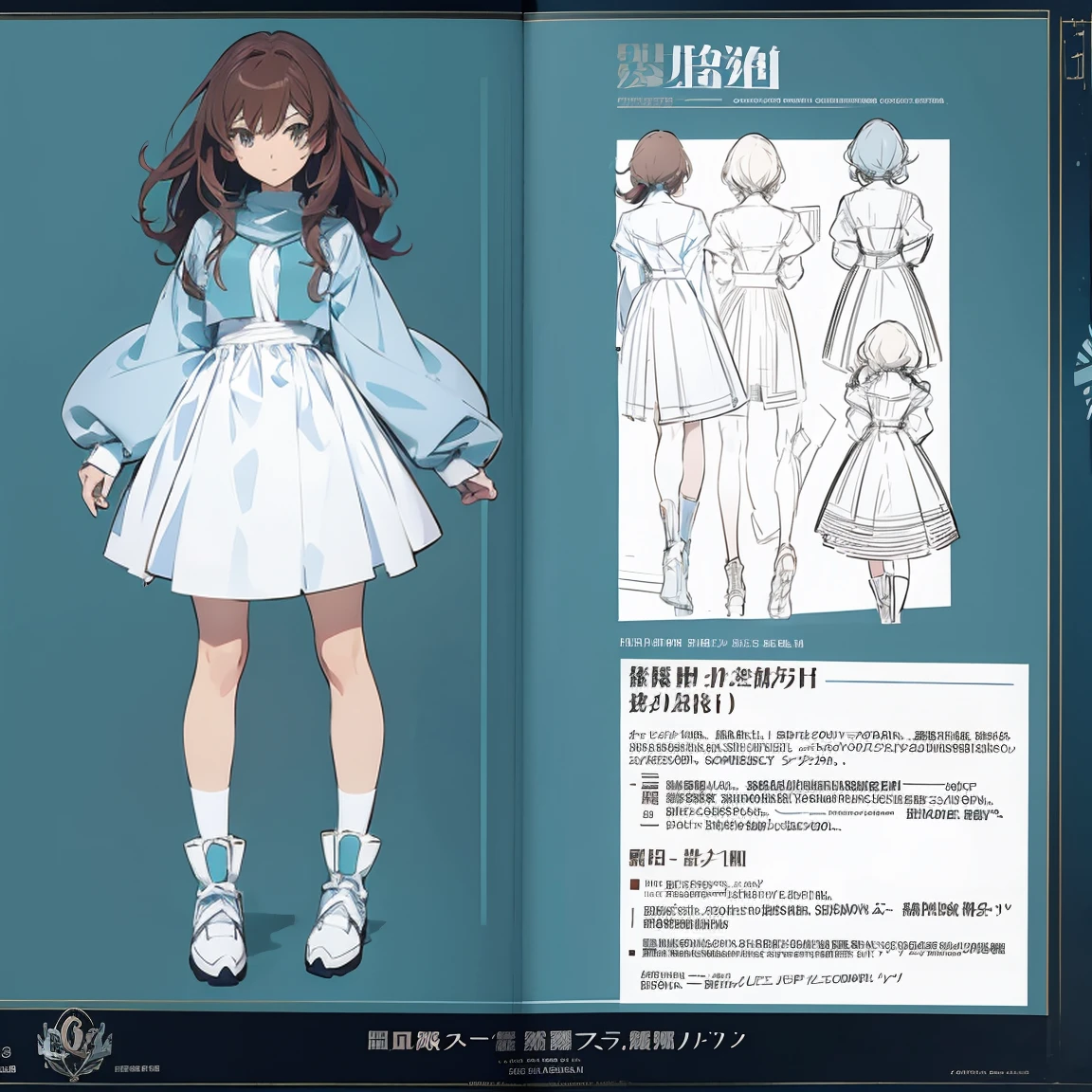 Line art, Art Book, Three Girls, Character Sheet, Reimagining Gundam 00, 8k, Highest quality, Design Sheet, Device