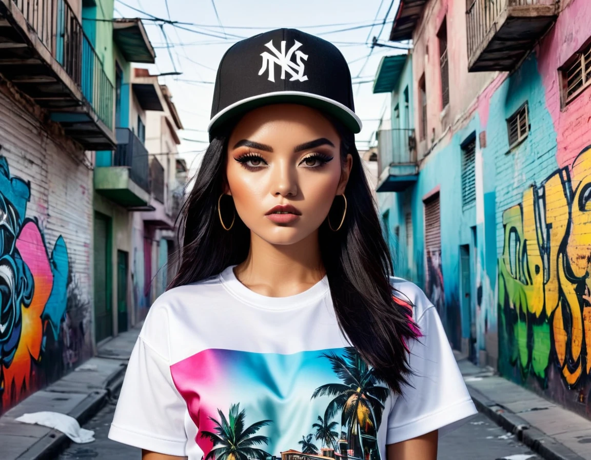 A striking image for sublimation on streetwear garments, blending narco-culture with modern urban fashion