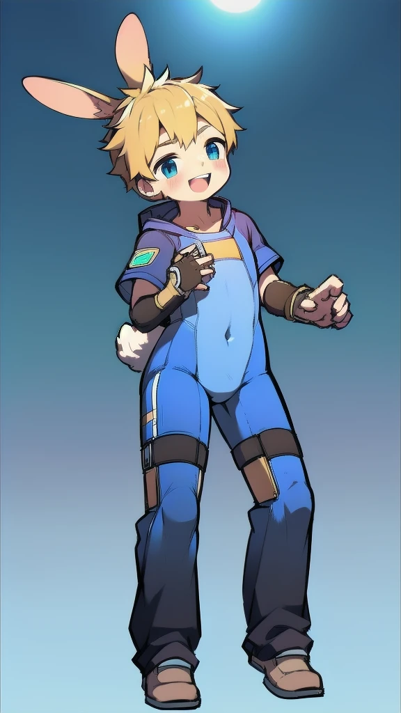 ((A  boy))，(Youthful feeling)，One-piece mountaineering suit，Goggles，Fingerless gloves，Cotton socks，Short sleeve，stand up，happy，Rabbit ears