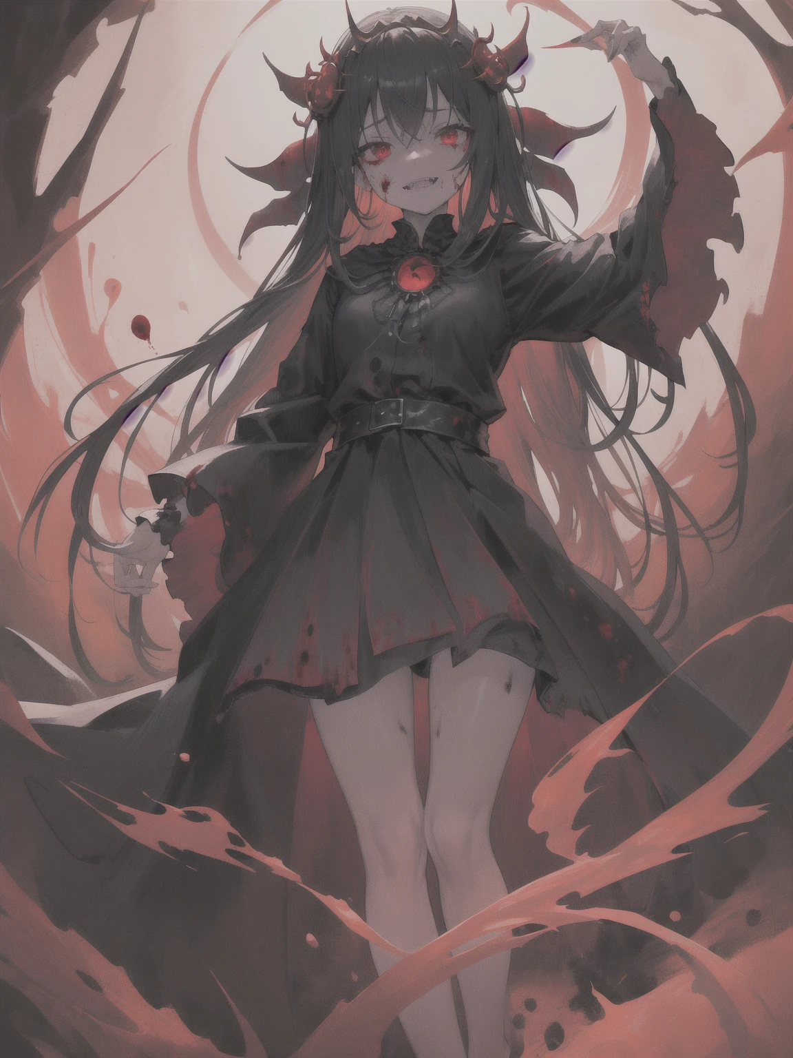 (Highest quality,4K,High resolution,masterpiece:1.2),Very detailed,Realistic:1.37,Spooky altar background,Dark fantasy,Red color scheme,Ominous atmosphere,Eye-catching,Storytelling,anatomy,Anime Style,Concept Art,beautiful細部までこだわった顔と (((Red eyes ))),Not exposed,Don'Don't show skin,The body is covered with clothing,A terrifying ritual ,Long golden hair,Blonde,disaster々New Tiara,Satanic Ritual,Premature death,Misconduct,Crazy Smile,Scythe Face,Girl Monster, beautiful, Delicate facial features, Sharp Eye, Sharp Fangs, Pale skin, Thick chain, Dark Background, Cinema Lighting, Dramatic Shadows, Gothic style, Gloomy atmosphere, Dark fantasy, One Girl, , Please open your mouth wide, Open your mouth and baring your teeth,Sharp teeth like a beast, Wide lips, very wide mouth, Vermilion cheeks, ,(Blood splatter:1.4),Scary smile, smile,Fallen angel design, Twisted smile、Bloodstained、bleeding from the head,,,、Blood splatter、,(Blood splatter:1.4),Crossbones, skull,Horror Style, ((Fantasy Fallen Angel Costume)), ((Flowing blonde hair)), ,(Blood splatter:1.6),(Highest quality,4K,High resolution,masterpiece:1.2),Very detailed,Realistic:1.37,Spooky altar background,Dark fantasy,Red color scheme,Ominous atmosphere,Eye-catching,Storytelling,anatomy,Anime Style,Concept Art,beautiful細部までこだわった顔と (((Red eyes ))),Not exposed,Don'Don't show skin,The body is covered with clothing,A terrifying ritual ,Long golden hair,Blonde,disaster々New Tiara,Satanic Ritual,Premature death,Misconduct,Crazy Smile,Scythe Face,Girl Monster, beautiful, Delicate facial features, Sharp Eye, Sharp Fangs, Pale skin, Thick chain, Dark Background, Cinema Lighting, Dramatic Shadows, Gothic style, Gloomy atmosphere, Dark fantasy, One Girl, , Please open your mouth wide, Open your mouth and baring your teeth,Sharp teeth like a beast, Wide lips, very wide mouth, Vermilion cheeks, ,(Blood splatter:1.4),Scary smile, smile,Fallen angel design, Twisted smile、Bloodstained、bleeding from the head,,,、Blood splatter、,(Blood splatter:1.4),Crossbones, skull,Horror Style, ((Fantasy Fallen Angel Costume)), ((Flowing blonde hair)), ,(Blood splatter:1.4),Female curves, Sexy flat stomach, Perfect hands, Perfect anime face, ((White ta Dress)), Are standing, ((Wicked Smile)), ,(Blood splatter:1.4), Steam circulates, Moonlight Illumination, night lighting, disaster々new devil horns,,(Blood splatter:1.6),アニメFallen angel design, Twisted smile、Bloodstained、bleeding from the head,,,、Blood splatter、,(Blood splatter:1.4),Crossbones, skull,Gothic architecture、Western architecture、Fantasy World、,Victorian cities, Skeleton Gas Light,